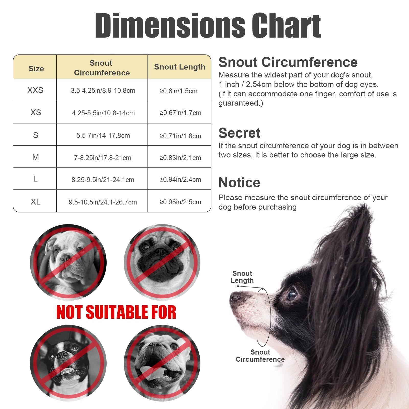 PEUTIER Short Snout Dog Muzzle, Adjustable Muzzle for 4.25-5.5, black