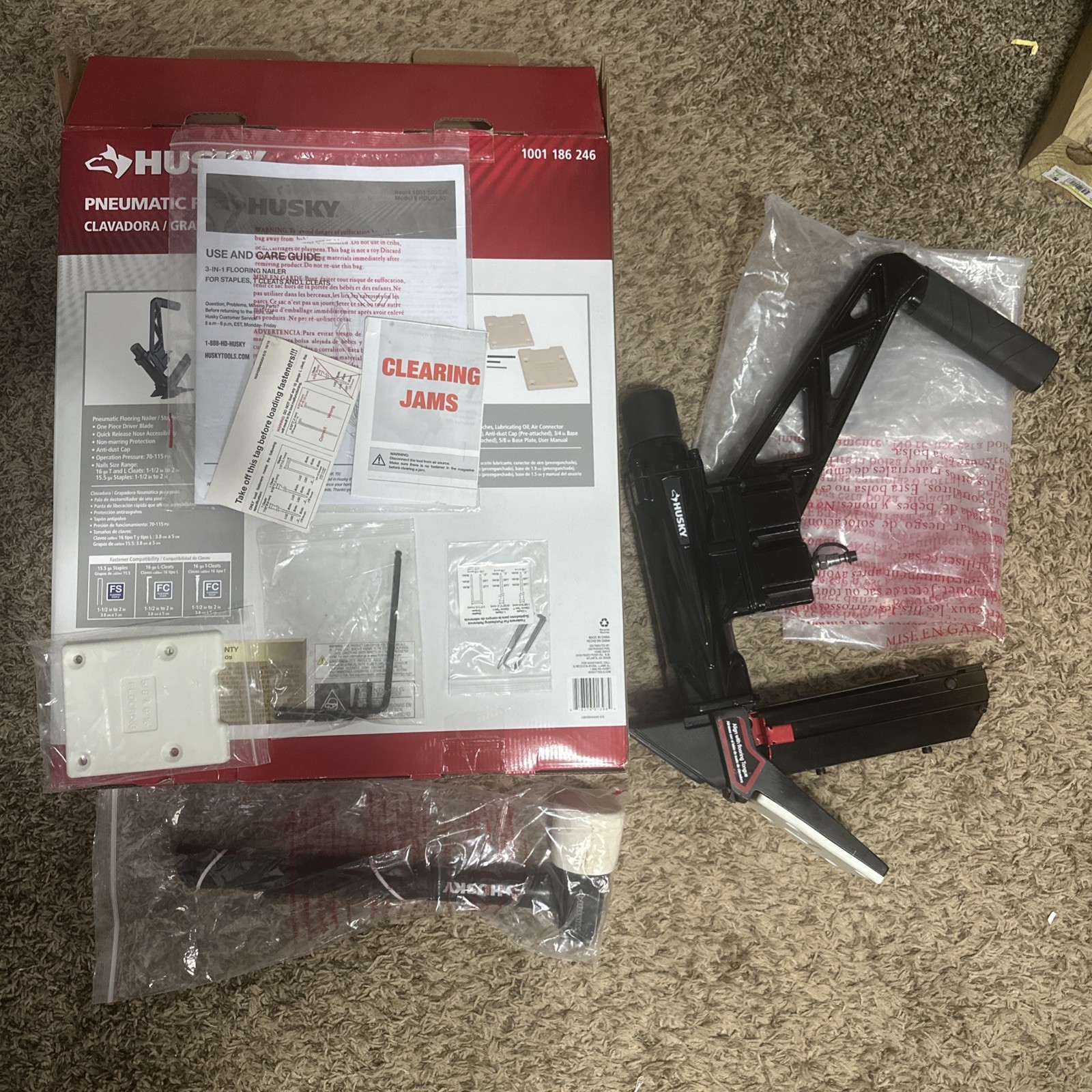 Husky Pneumatic 3-in-1 15.5-Gauge and 16-Gauge 2 in. Flooring Nailer + Stapler
