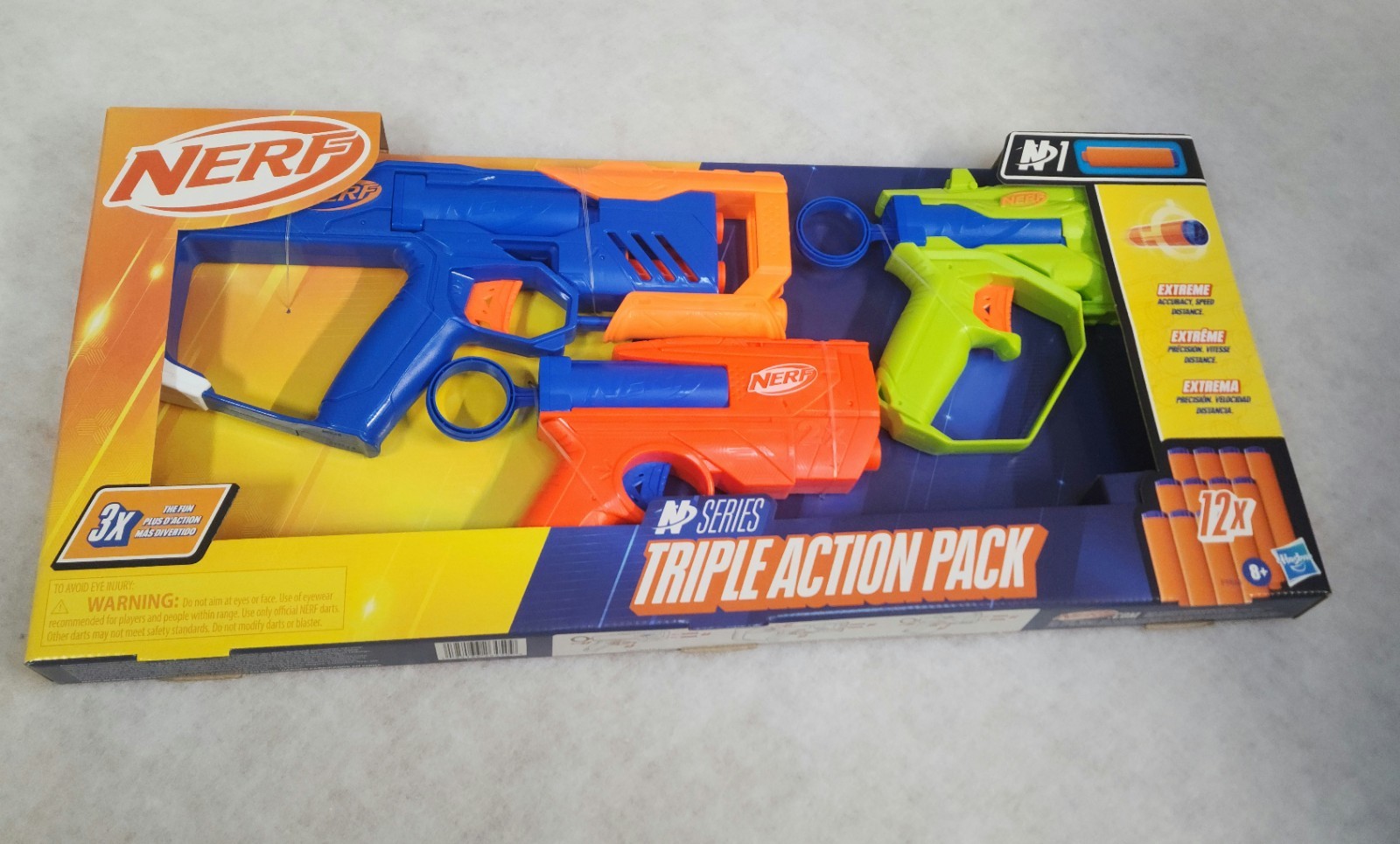 Hasbro Nerf N Series Triple Action Pack W/3 Blasters &12Ct Darts New In Box