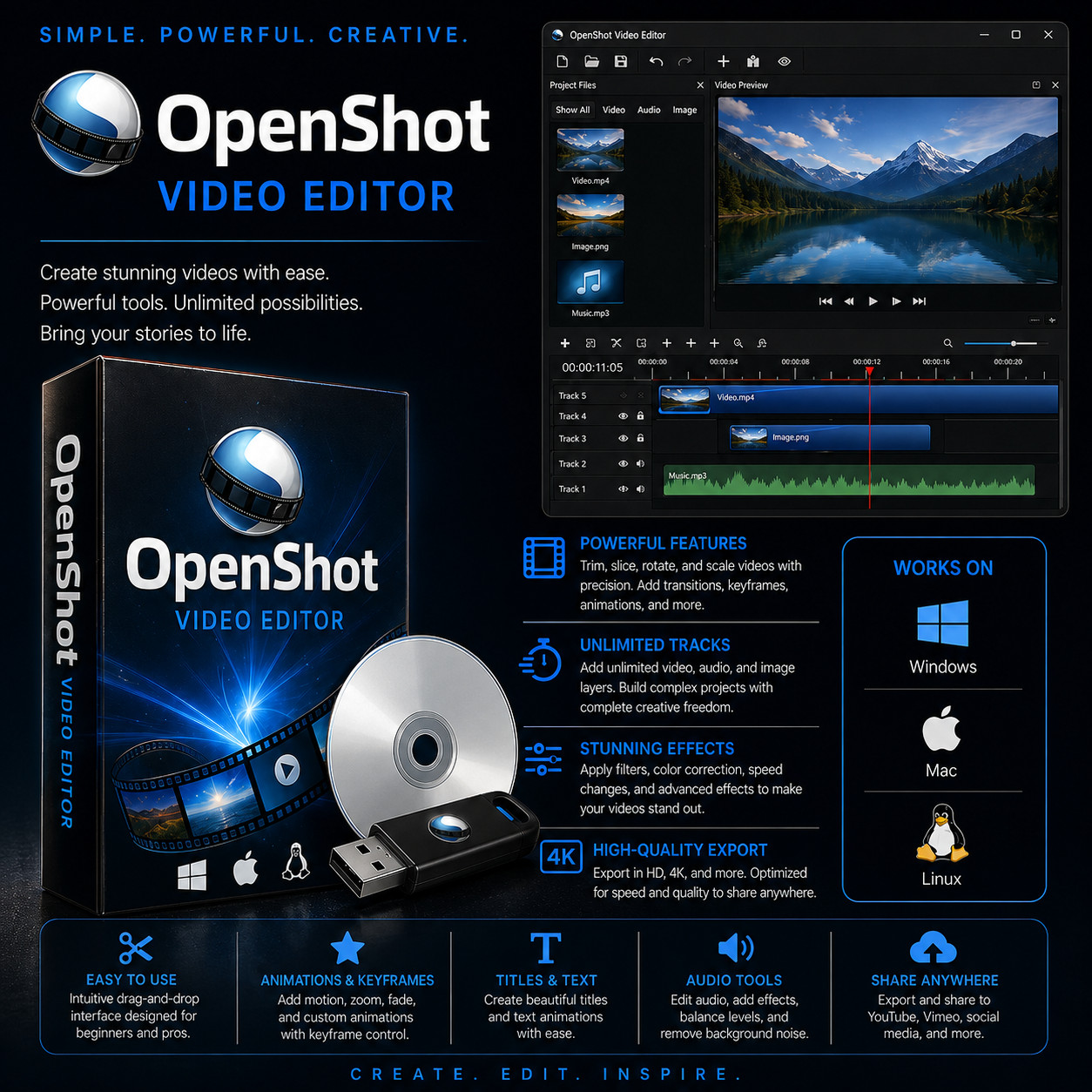 OpenShot Professional Video Editing | USB & CD | Windows Mac Linux | LATEST