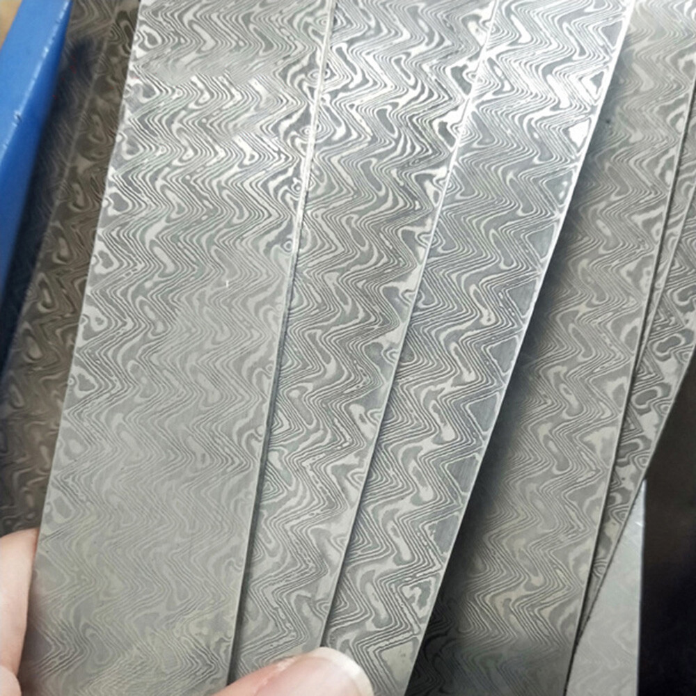 2PCS Handmade Damascus Steel Billet Knife Blank Blade Making Bar Wave Pattern