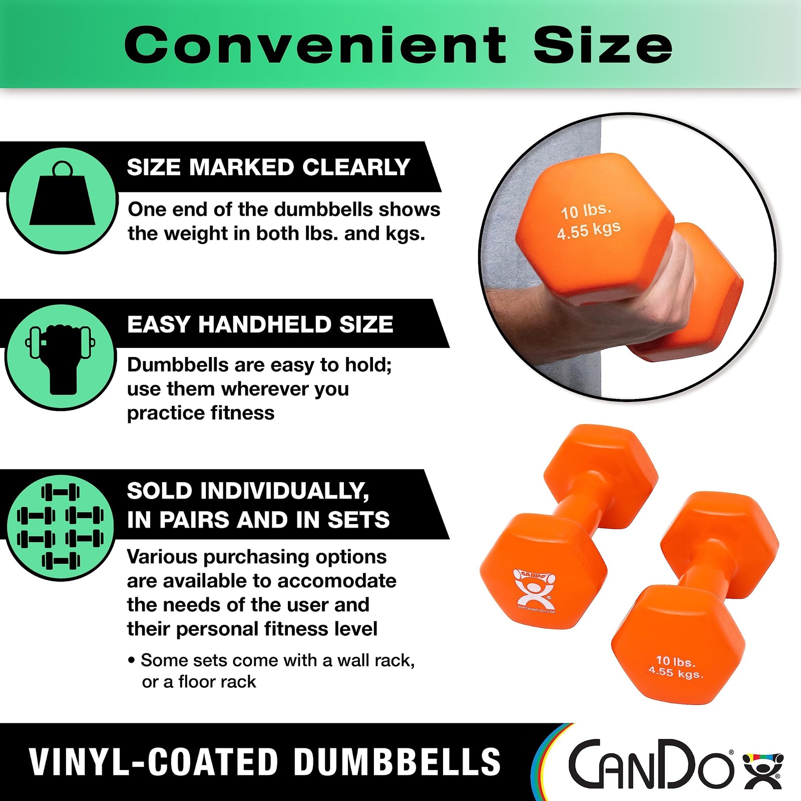 CanDo Vinyl Coated Dumbbells Single 9 Pound