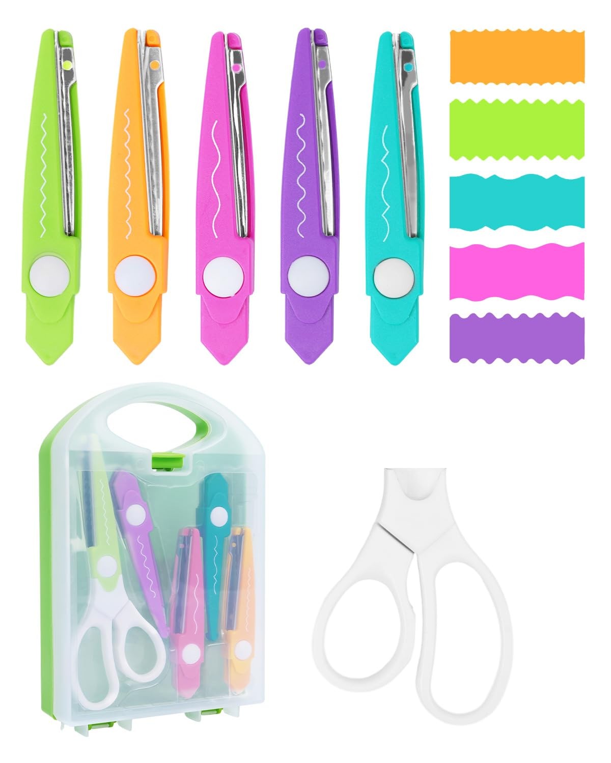 UCEC Decorative Paper Scissors Set, 5 Pairs Zig Zag Edges, Portable Organizer