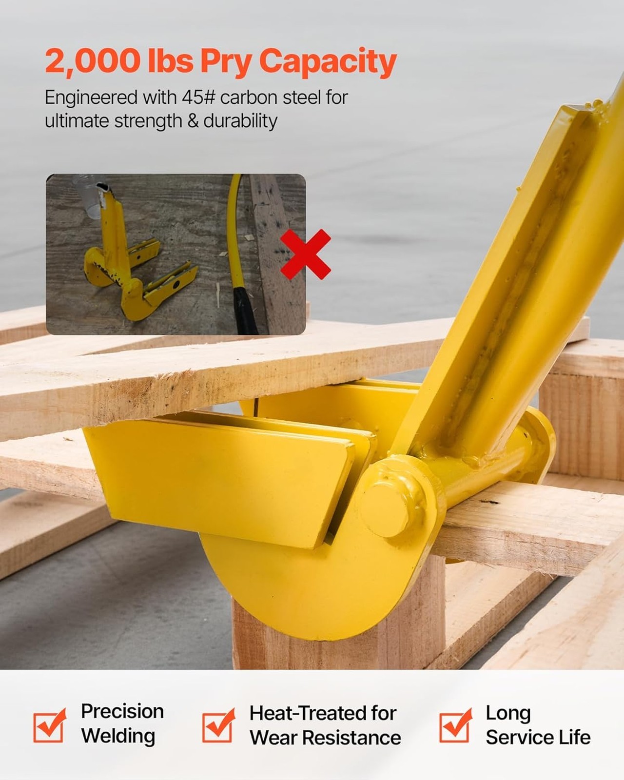 Pallet Buster Tool with Carbon Steel Handle, Heavy Duty Wrecking Pry Bar for