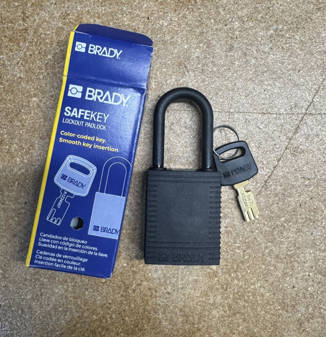 (Qty 6) Brady SafeKey Lockout Padlock Black Smooth Insertion 1.5" Shackle