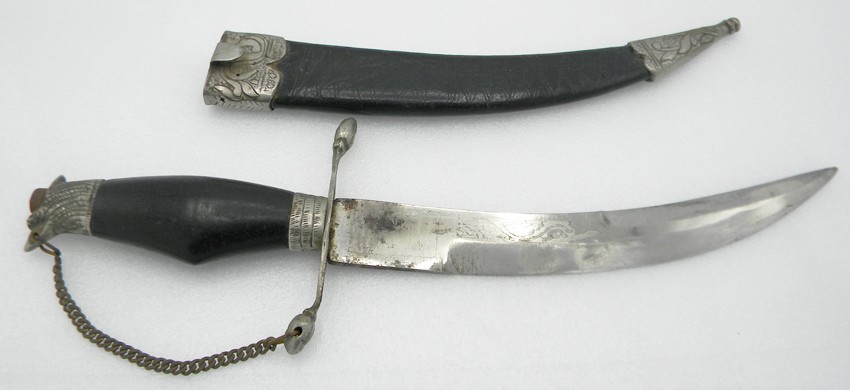 Antique WWII Eagle Head European Military Curved Fighting Knife with Scabbard