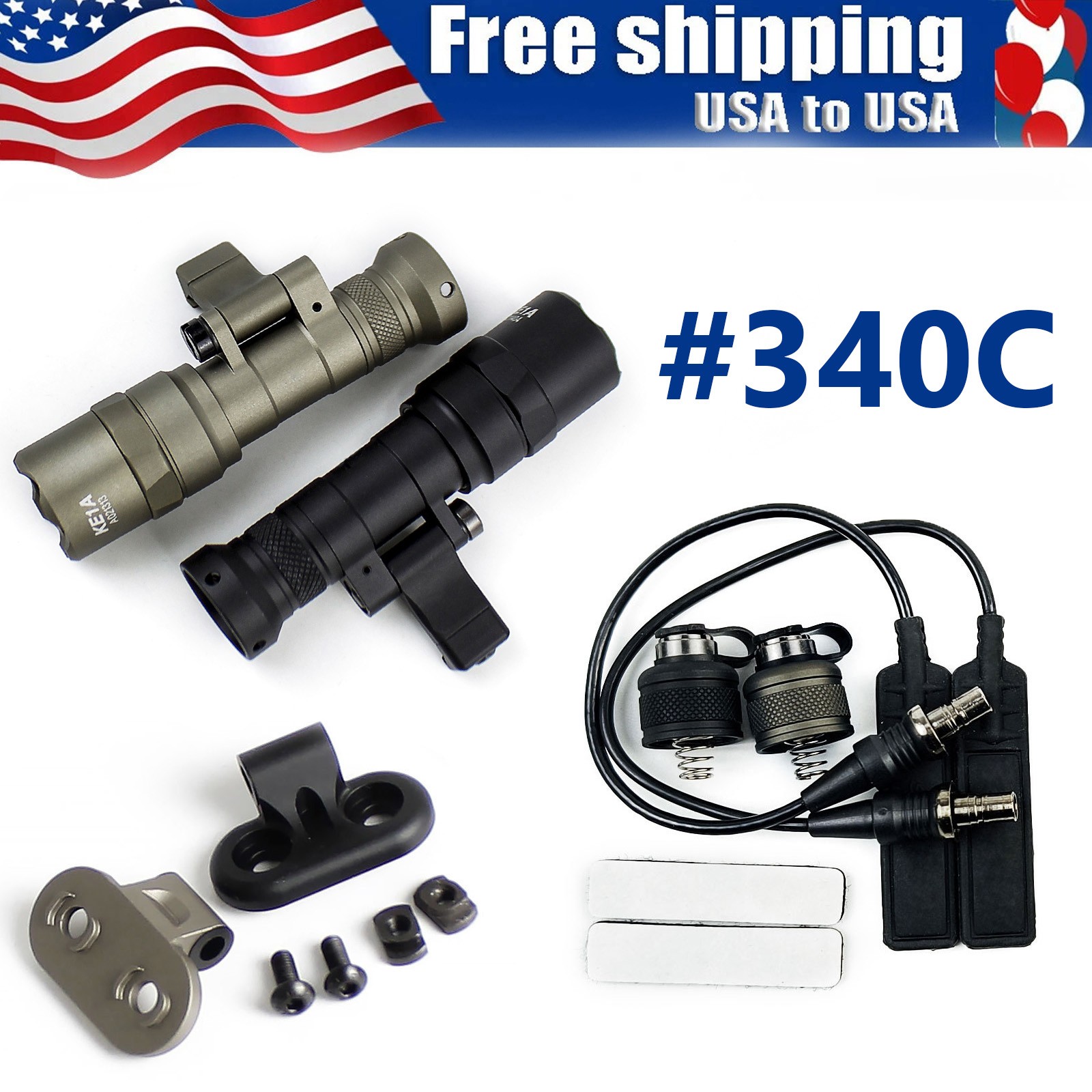 Tactical M340C LED Flashlight For Rifle Picatinny Mount / Mlok Rail-mount kit US