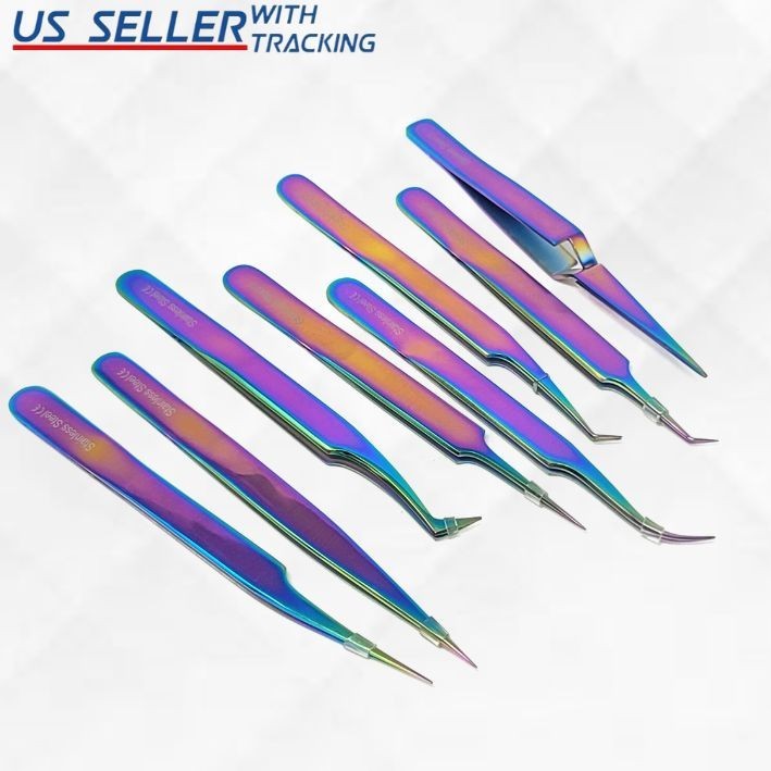 Eyelash Extension Stainless Professional Fine Curved Straight Tweezer