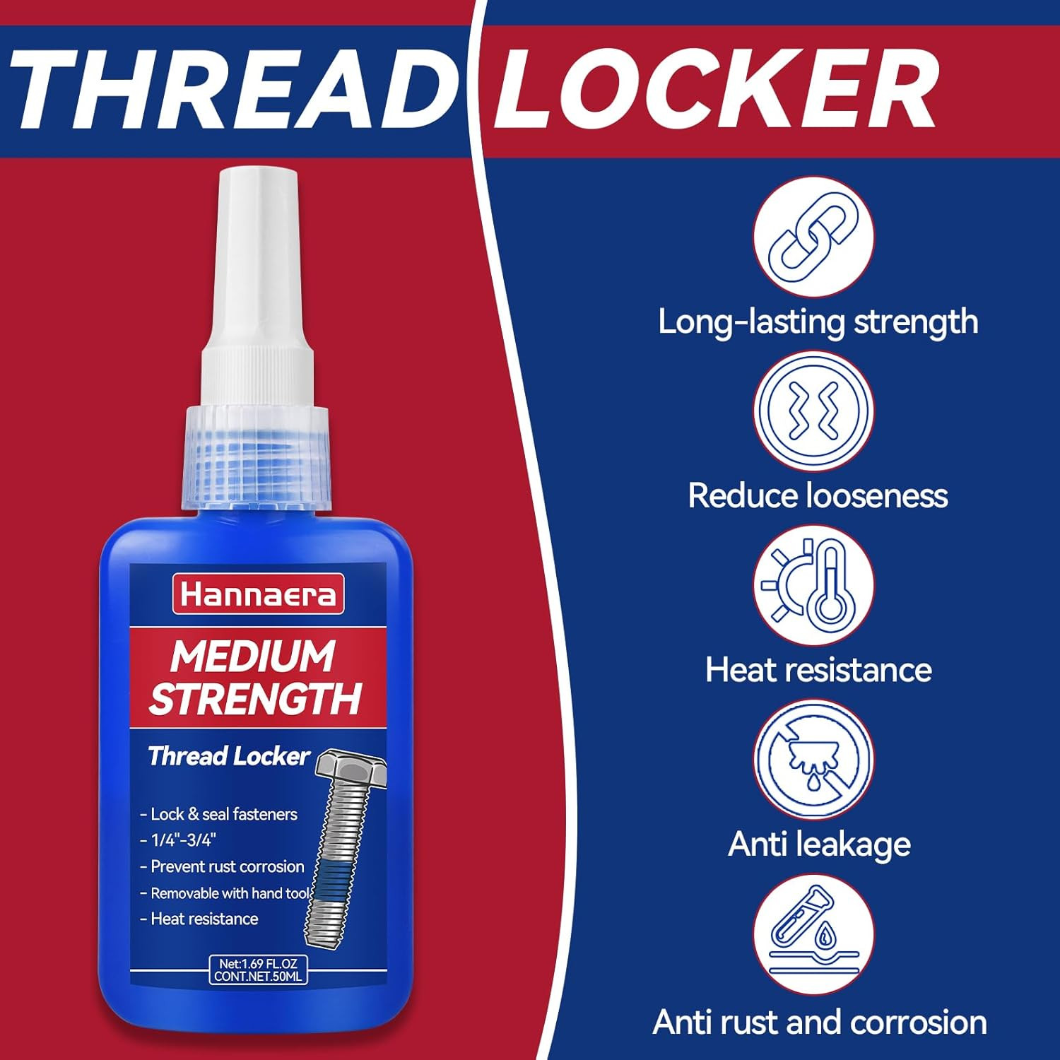 Thread Lock Blue and Red, Threadlocker Removable & Permanent, Thread Locker for