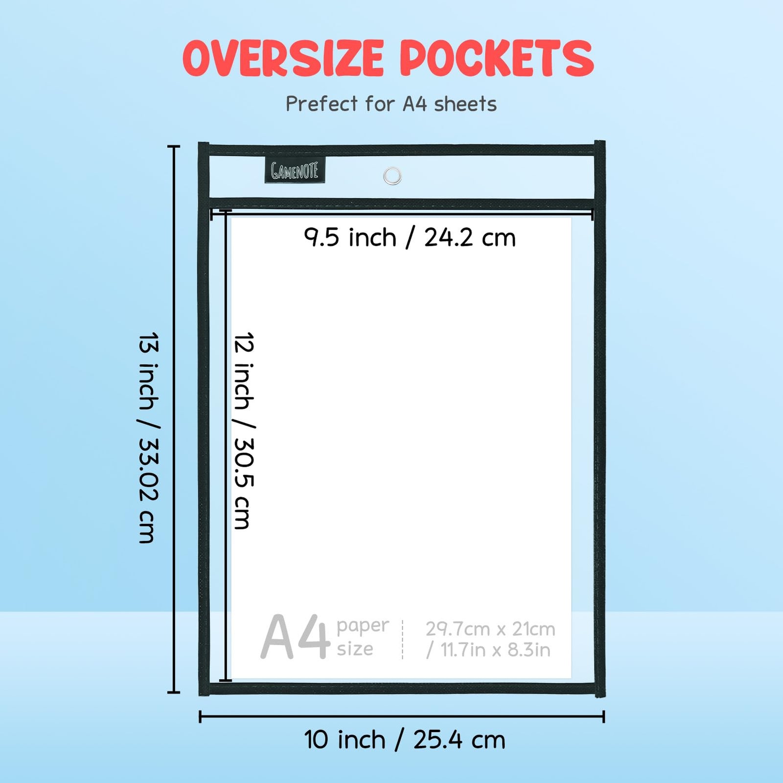 Gamenote Dry Erase Pockets 30 Pack with Rings, Oversized Reusable Plastic Sle...