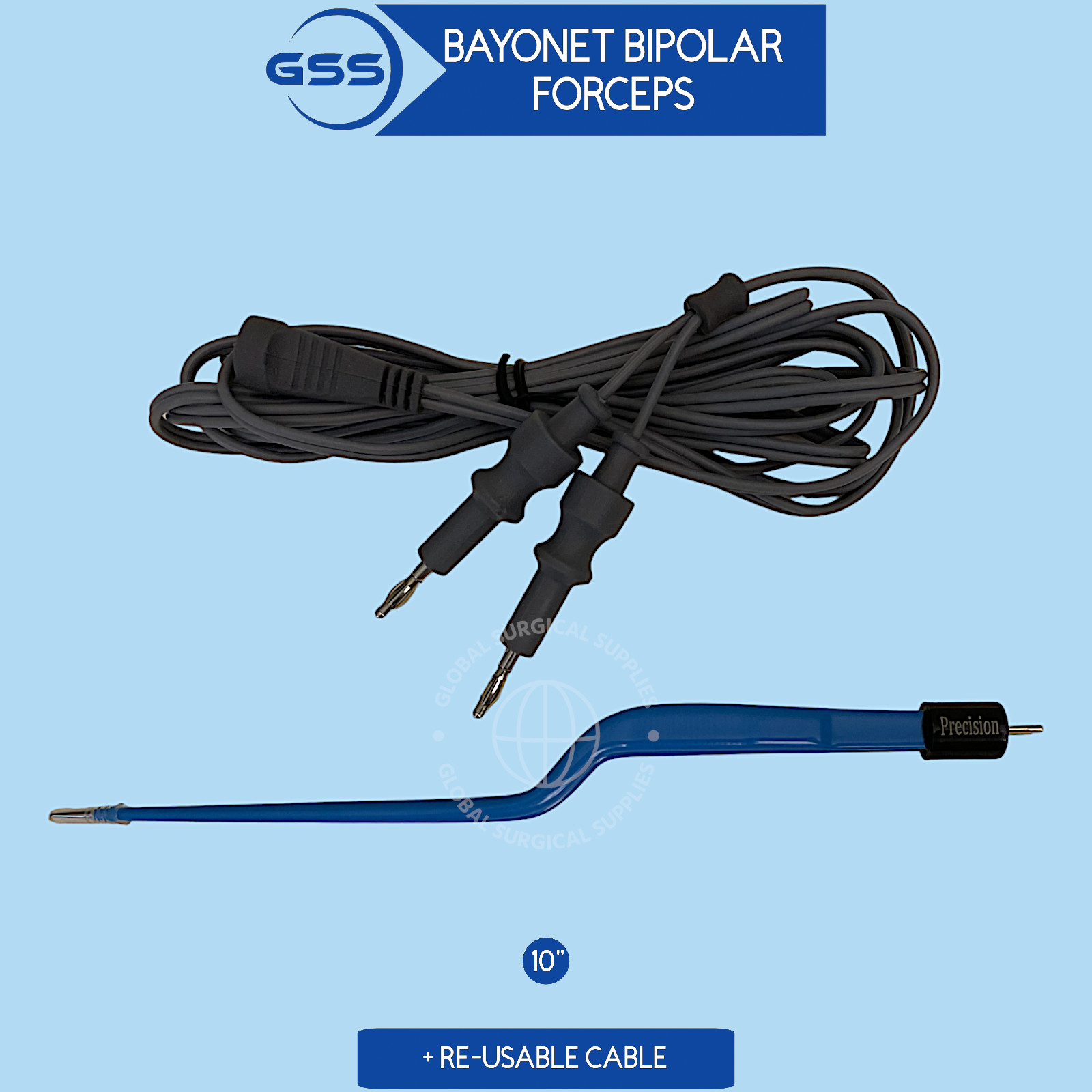 Ellman Bayonet Bipolar Forceps 10" - 1mm Tip Non-Stick + Reusable Bipolar Cable