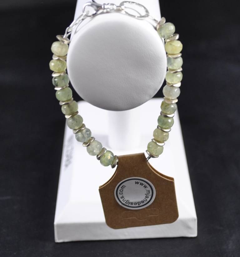 Sterling Silver 925 & Fine Silver 999 Prehnite Bracelet Handcrafted Artisan
