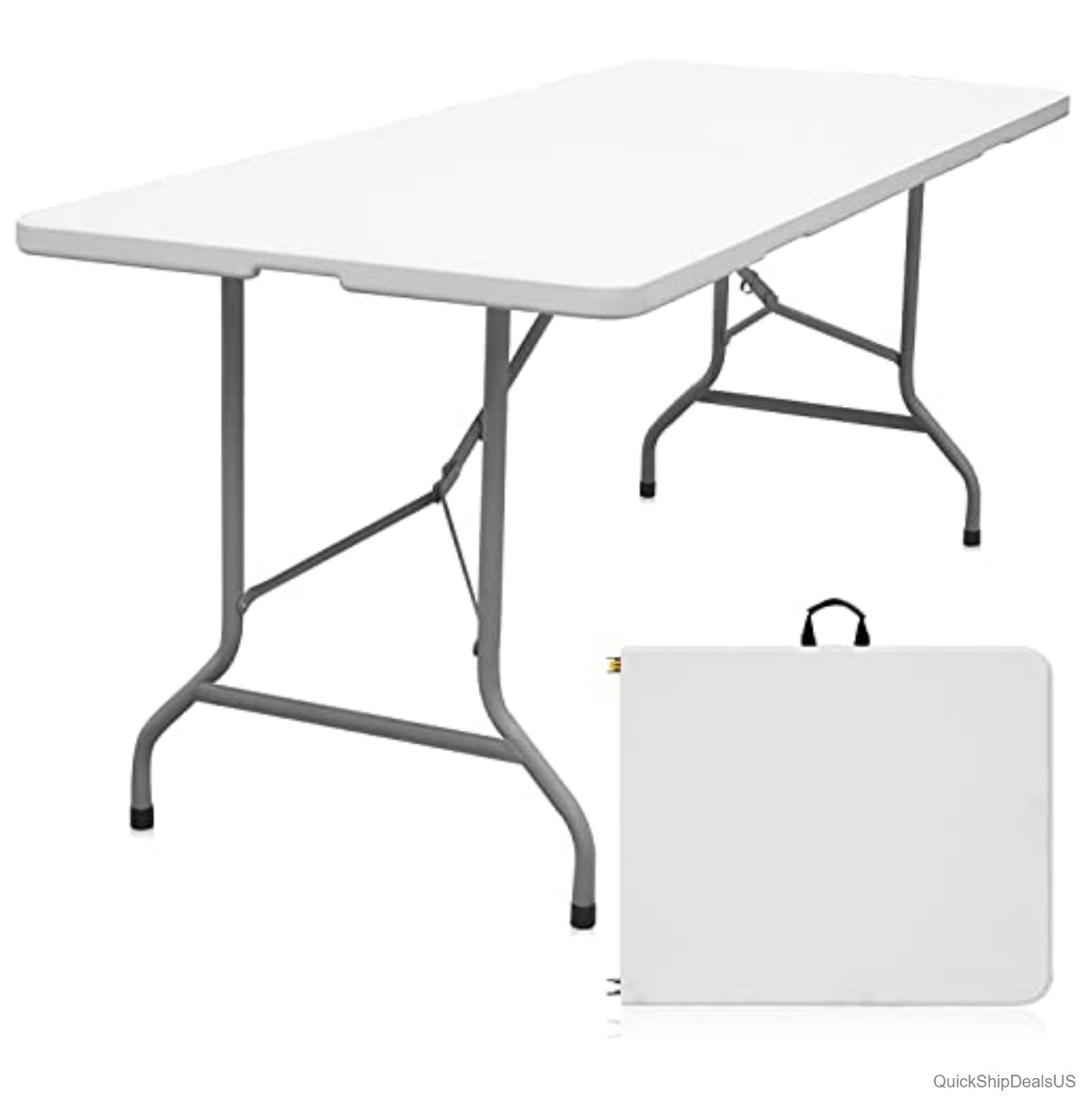 Folding Table 6ft Heavy Duty Plastic HDPE White Portable Carry Handle Steel