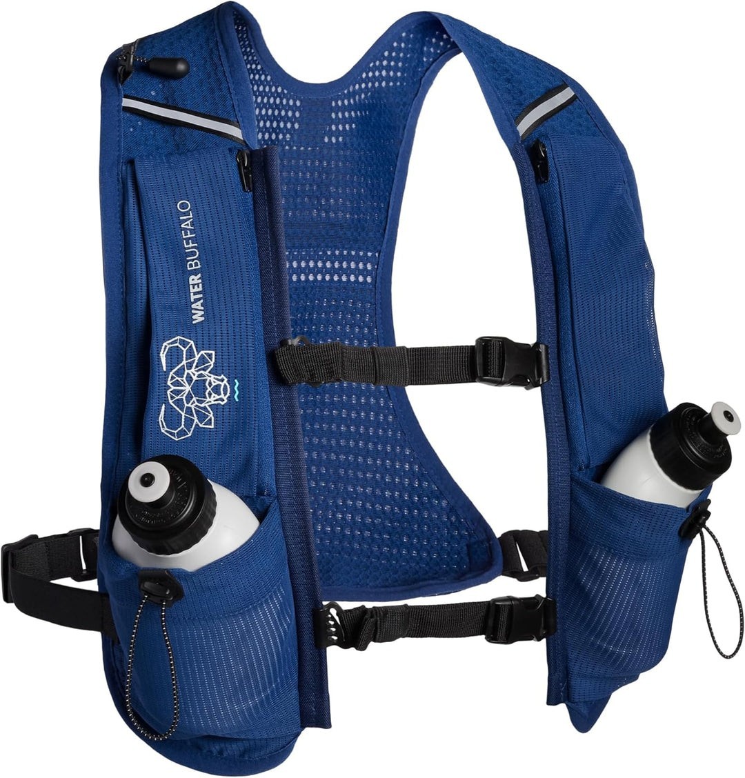 Water Buffalo The Quiver Hydration Vest Navy Running Hiking Pack w/ 2 Bottles...