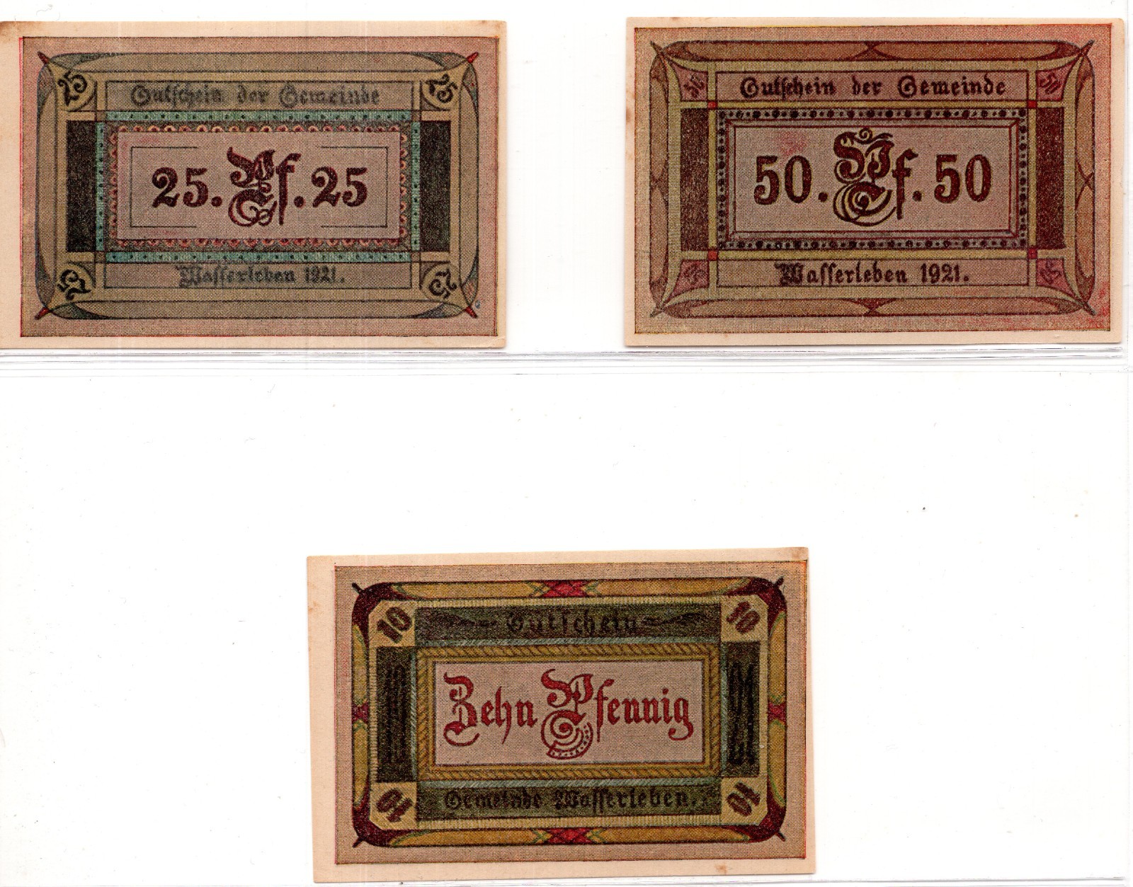 1921 Germany Wasserleben Notgeld 3 Note Set (1013)