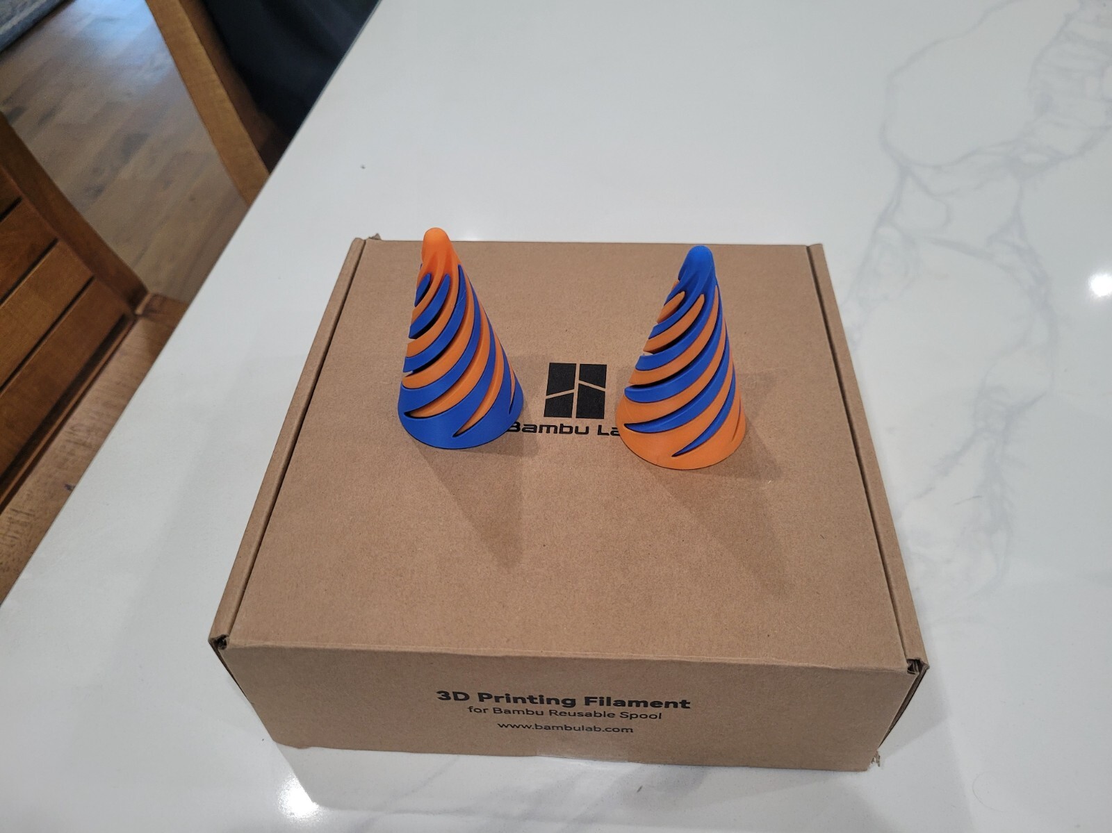 3d printed multi-color impossible passthrough spiral cone