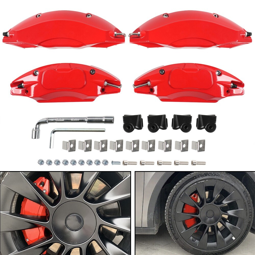 Red Front & Rear Caliper Covers 18/19inch with Logo for 2017-2023 Tesla Model 3