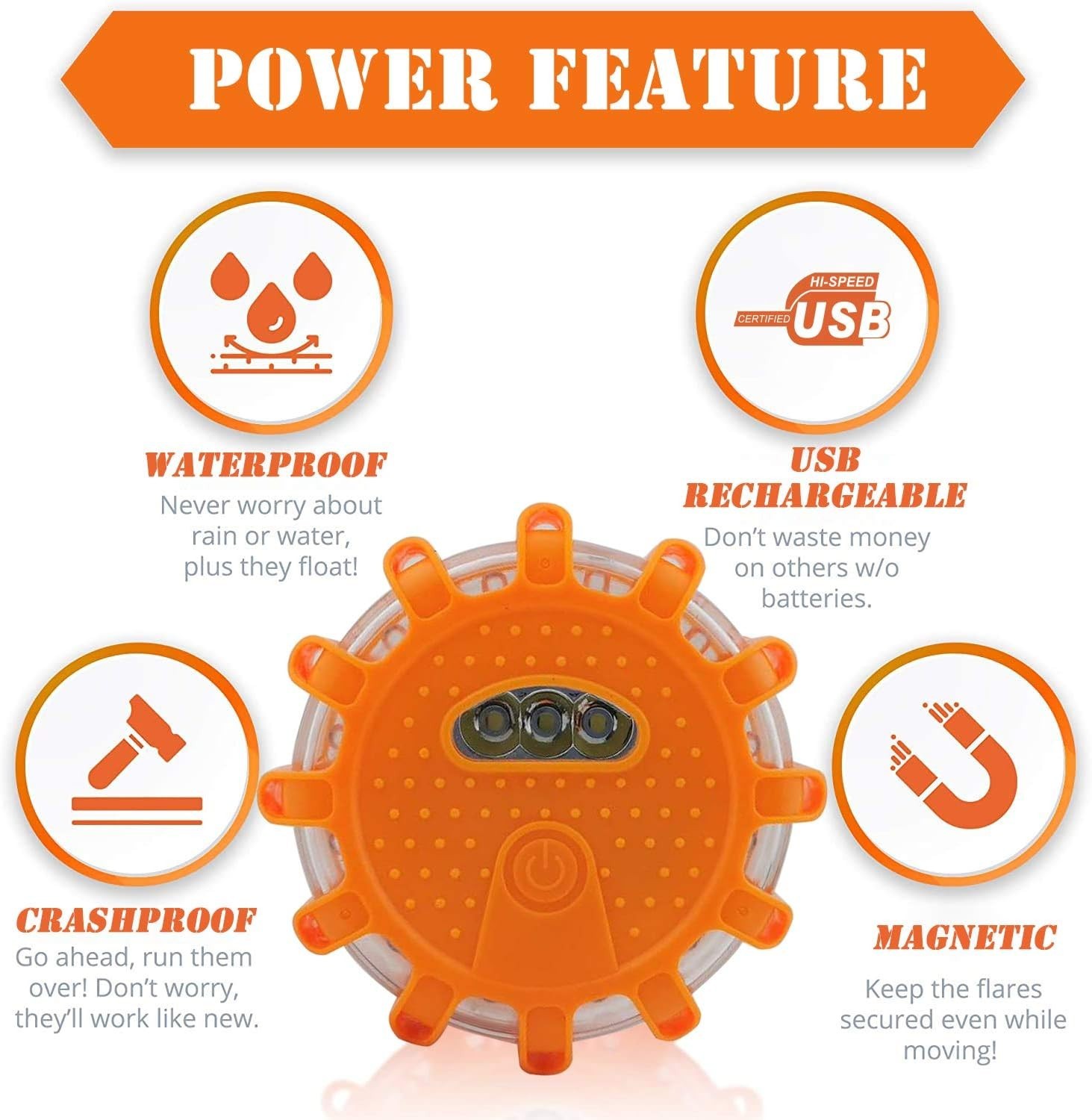 3Pack LED Road Flares USB Rechargeable Emergency Warning Beacon Magnetic Base