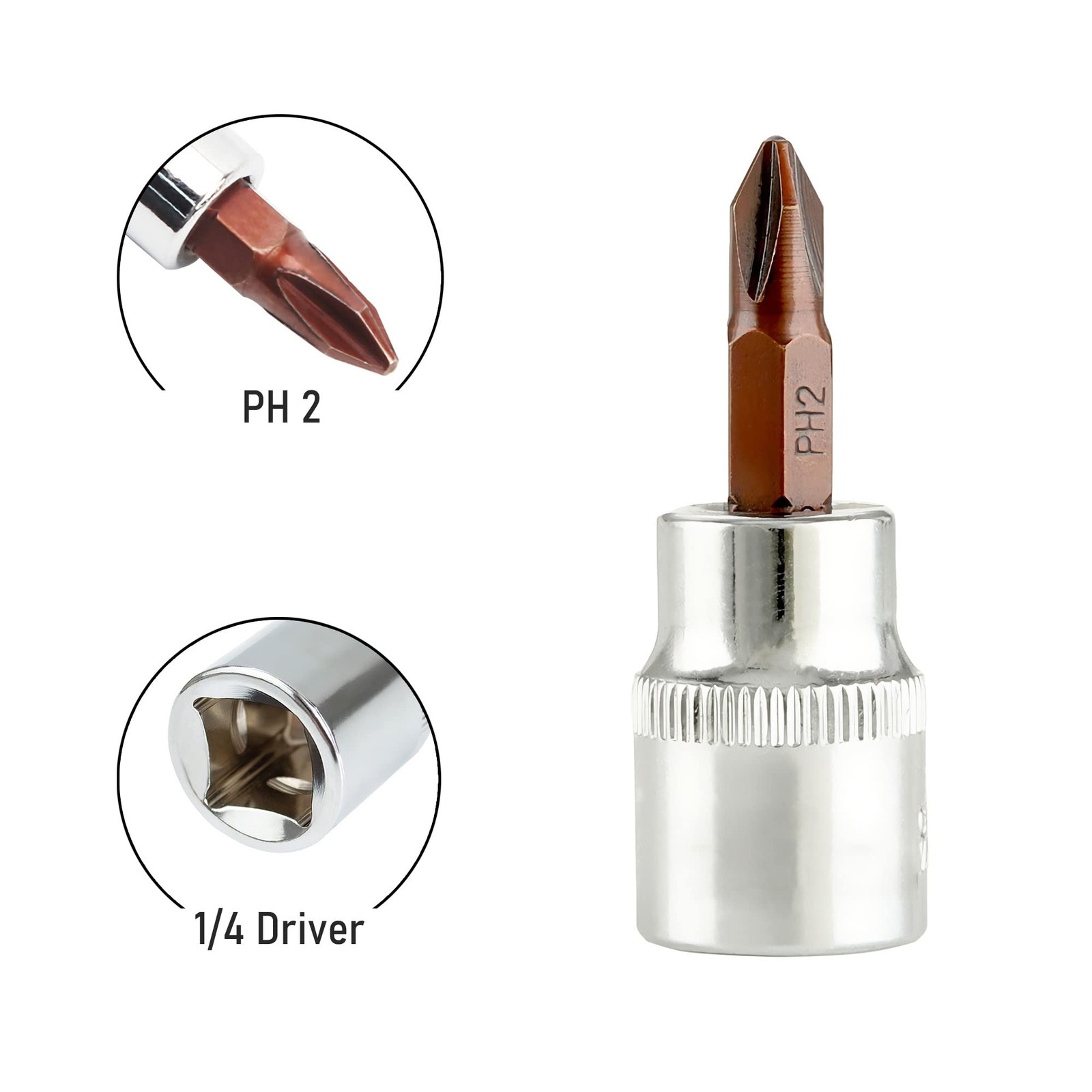 3PCS 1/4" Drive PH2 (#2) Phillips Bit Socket, S2 Steel Screwdriver Bits, Heat...