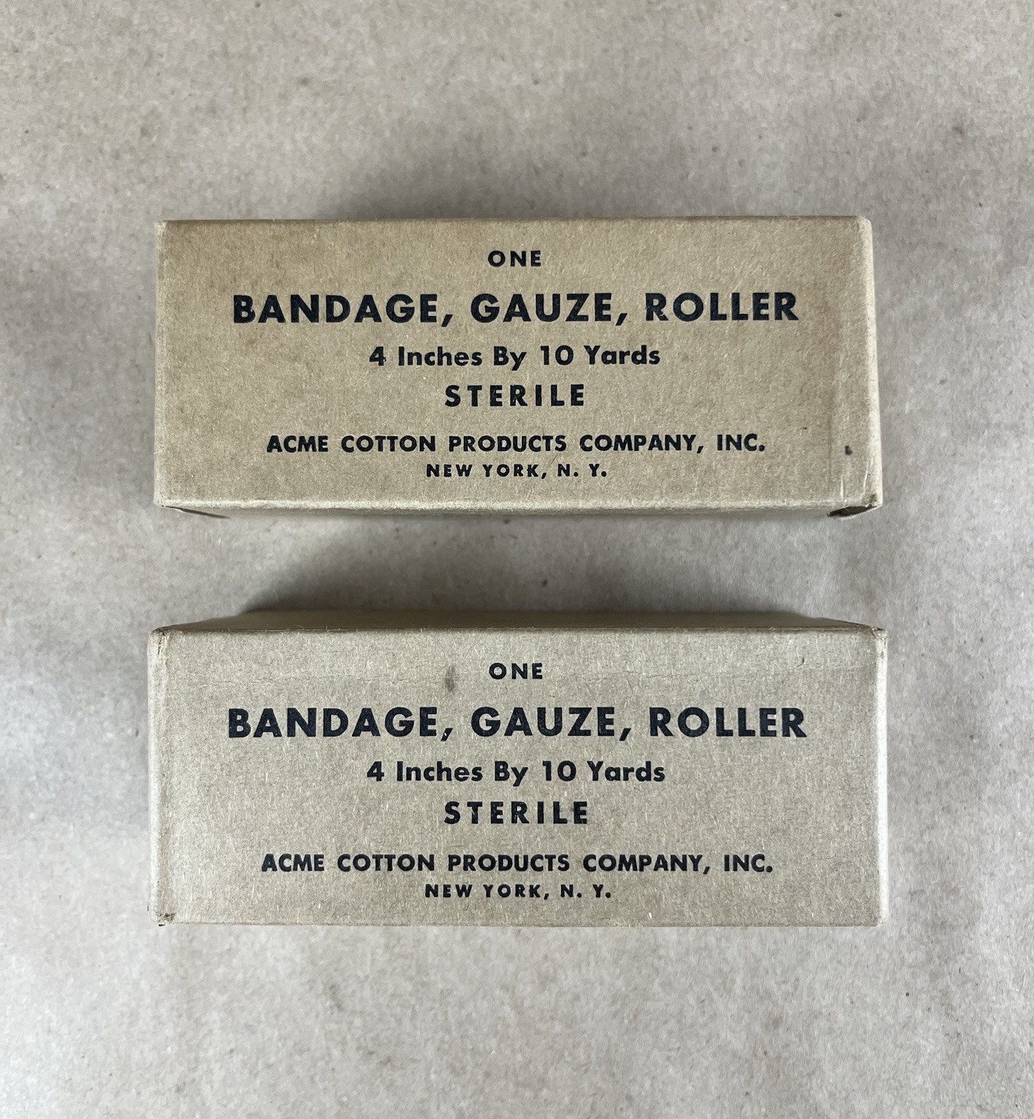 Bandage, Gauze, Roller 4" x 10 yards Acme Cotton Products - Vietnam Lot Of 2