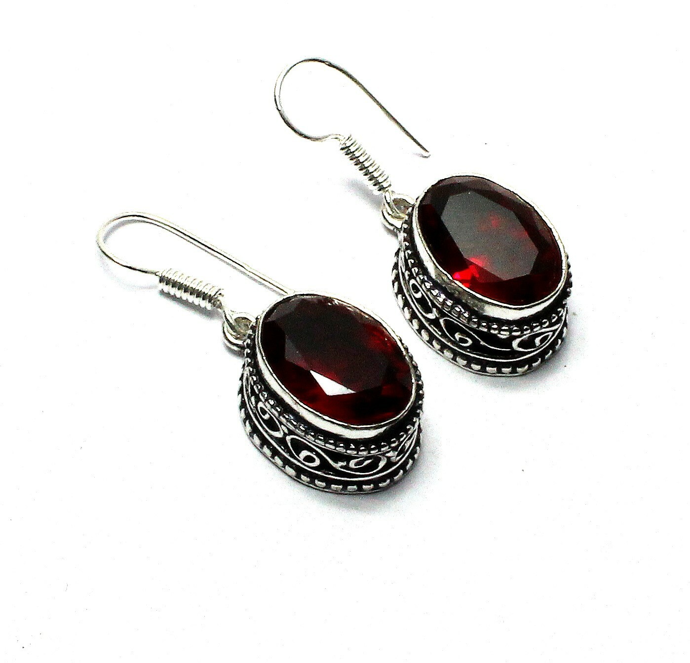 Mozambique Garnet Gemstone Handmade 925 Sterling Silver Jewelry Earring Sz 1.2''