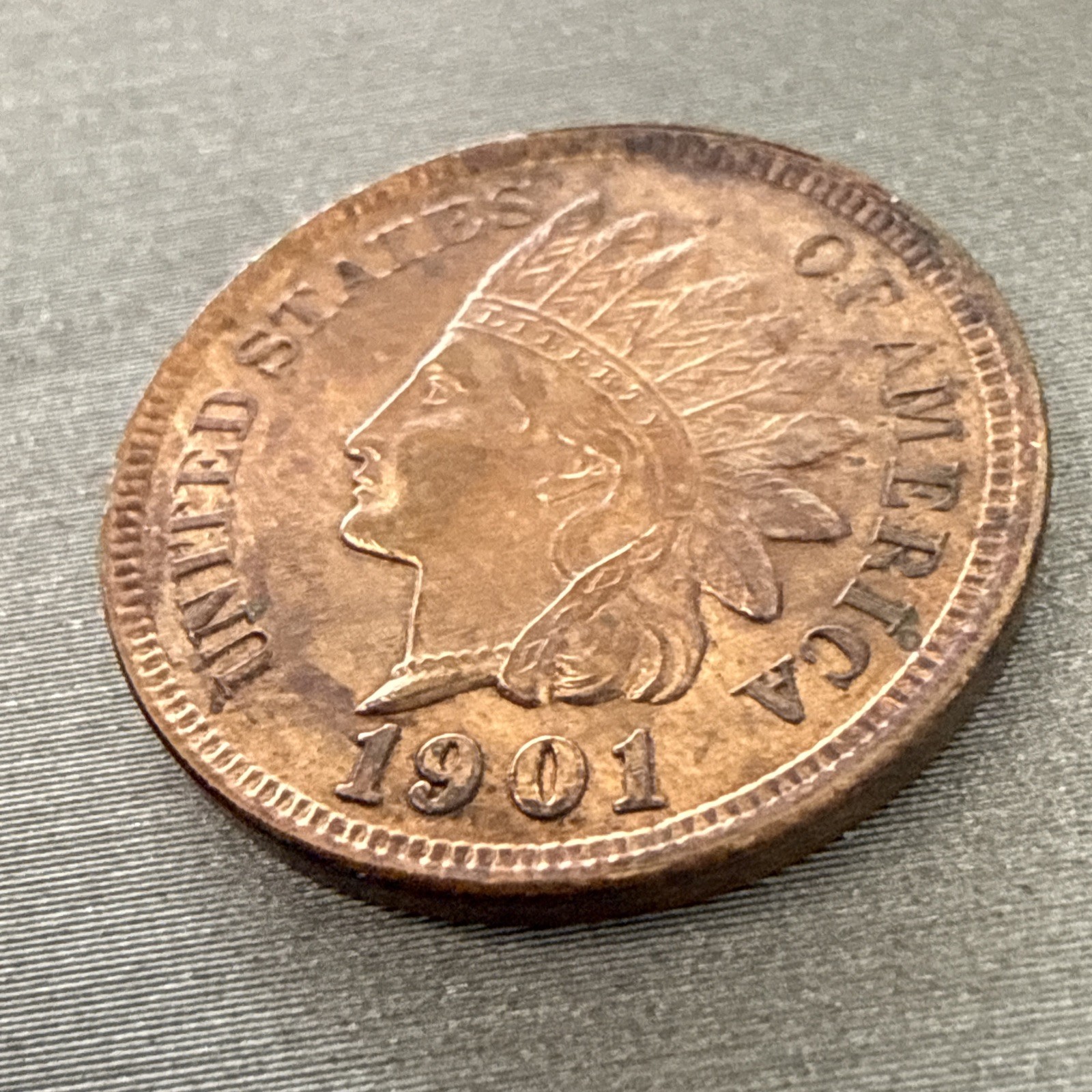 1901 Indian Head Cent 🌈 Rainbow toned🌈
