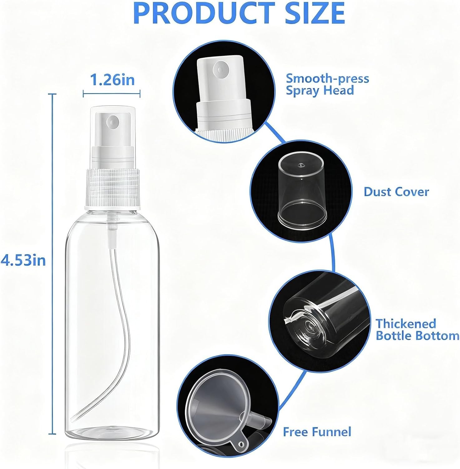 4 Pack 2 Oz 50ml Mini Spray Bottles Clear, Plastic | Travel Size Refillable S...
