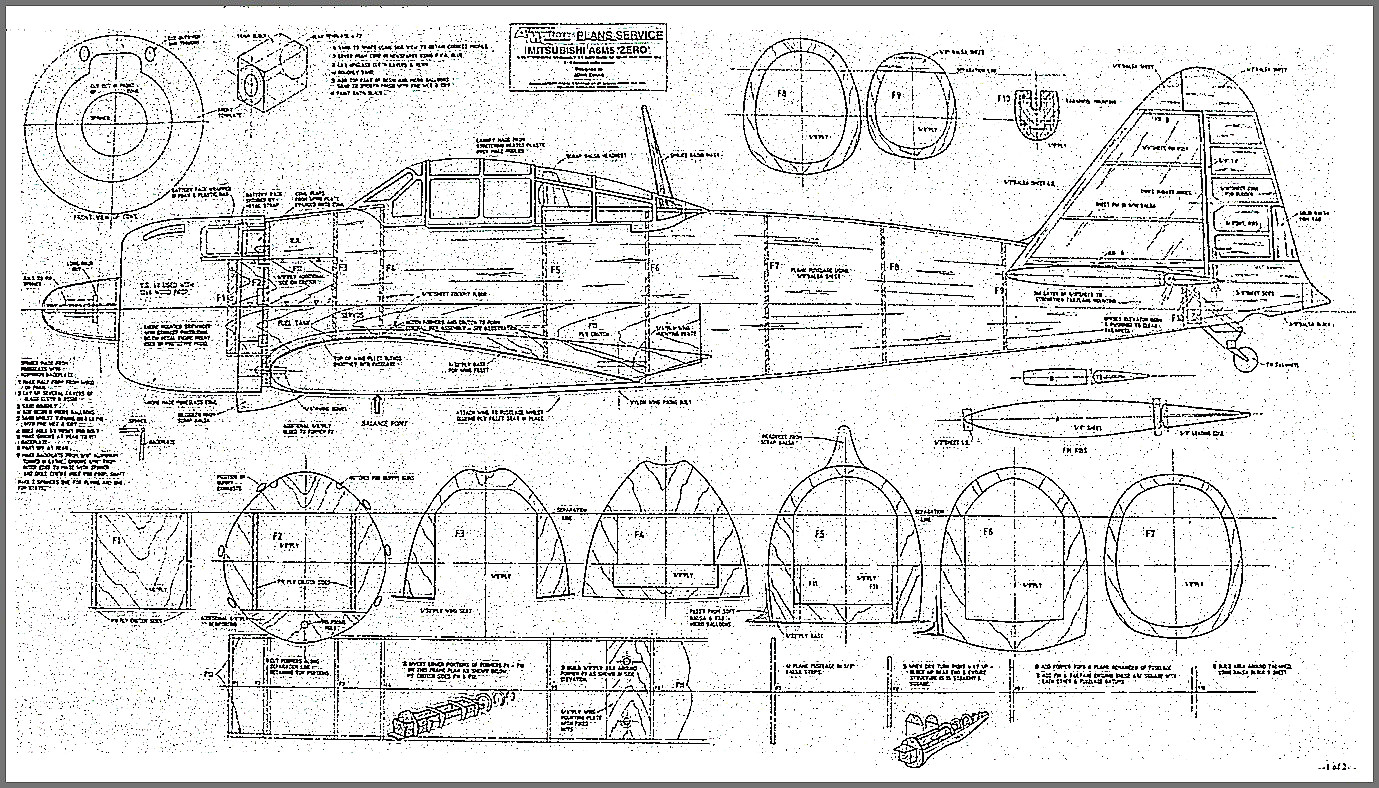 RC Printed plans and patterns MITSUBISHI A6M5 ZERO Wingspan 64"