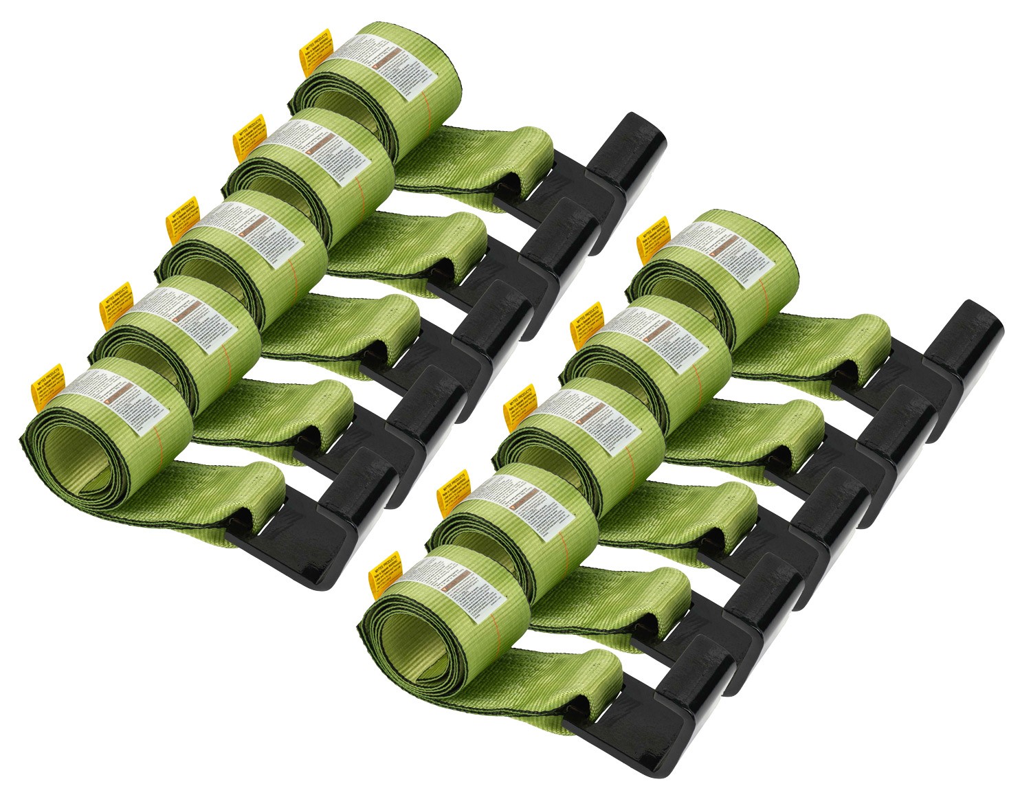 (10 Pack) 4" x 5' Roll Off Container Green Winch Strap w/ Large Flat Hook for...
