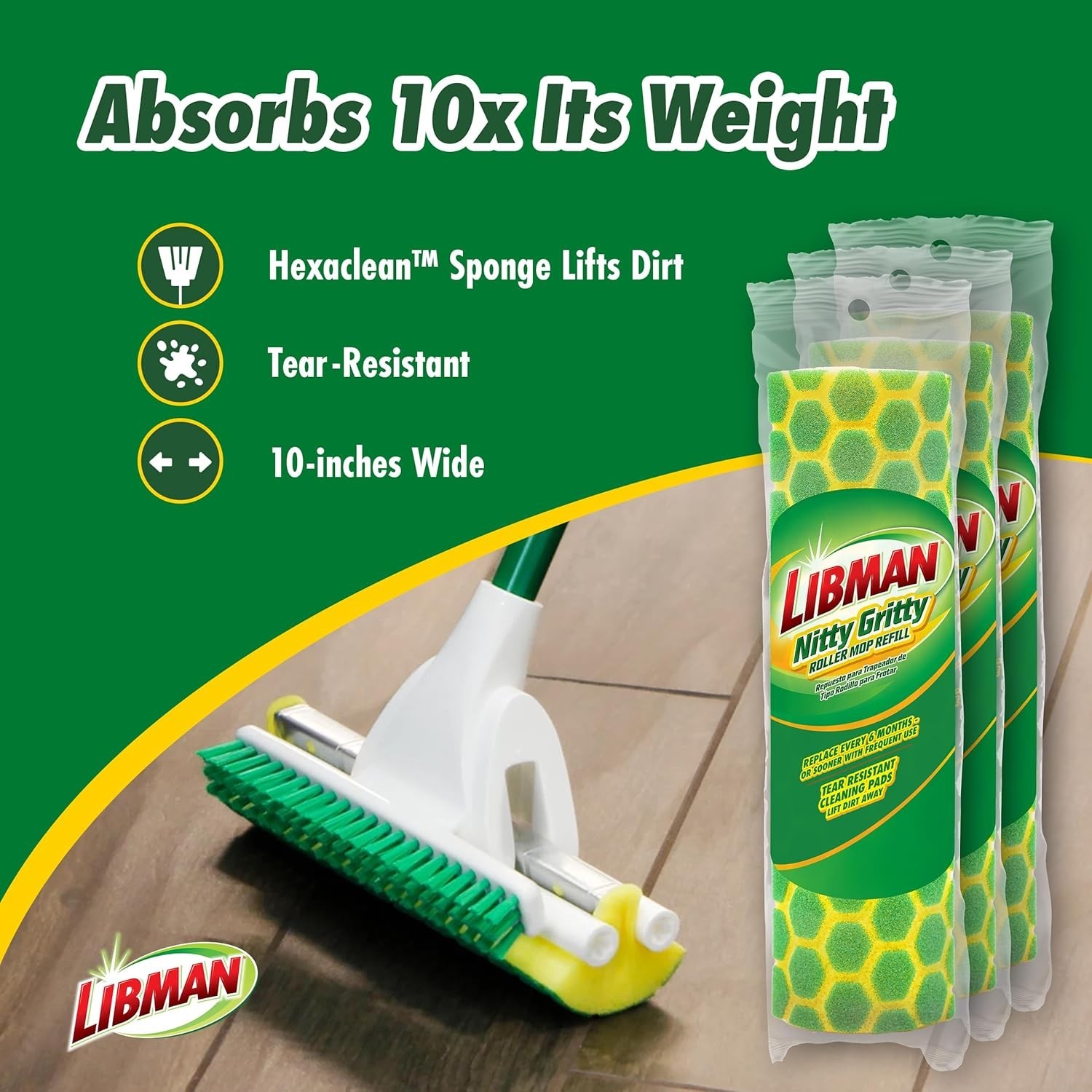 3 Durable Nitty Gritty Roller Mop Refills - Eco-Friendly Floor Cleaning Solution