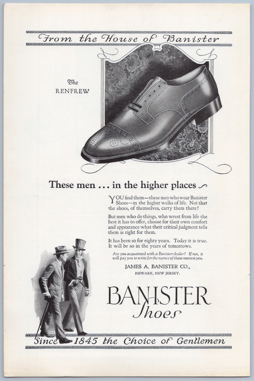 1925 Banister Shoes Vintage Ad Mens Footwear Renfrew Fashion Clothing Newark