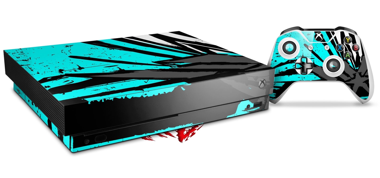 Skin for XBOX One X Console Controller Baja 0040 Neon Teal Decal