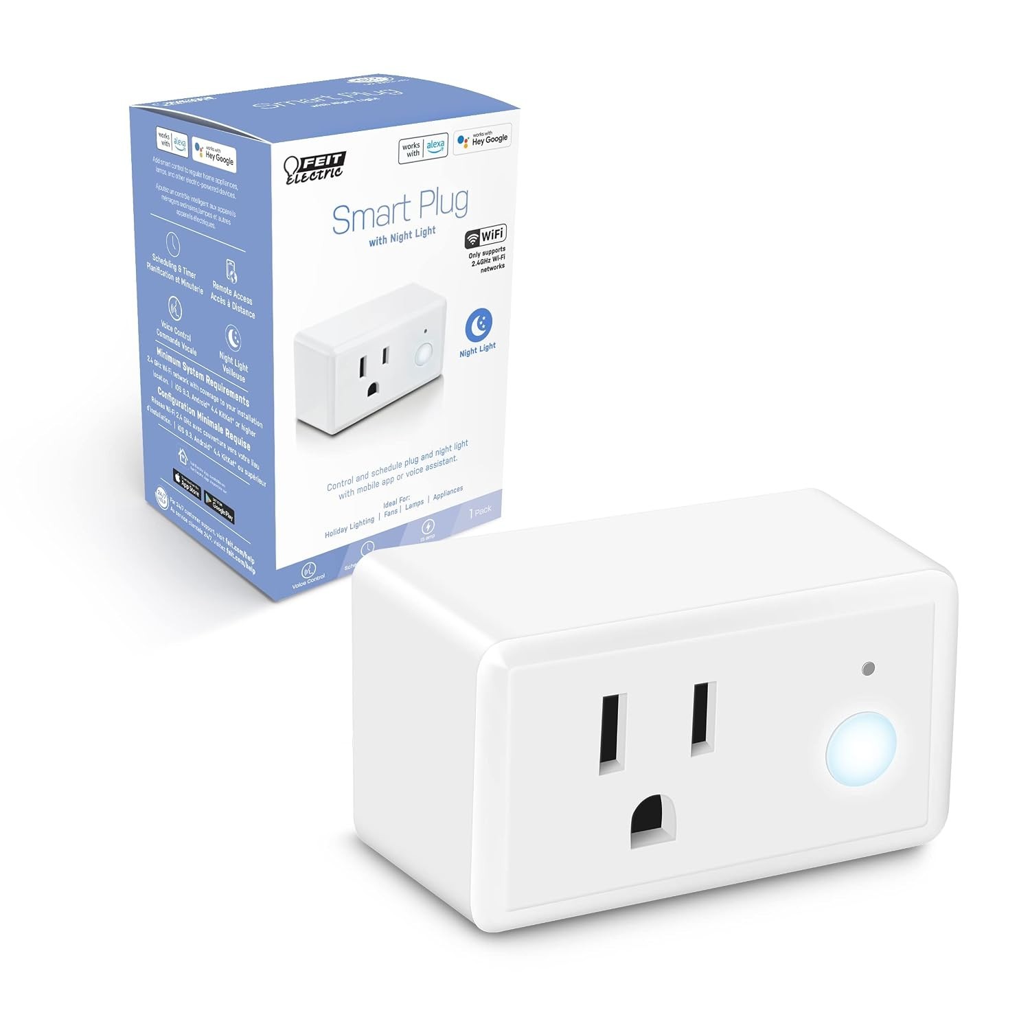 Compact Smart Plug - Voice Controlled Wi-Fi Socket with Built-In Night Light