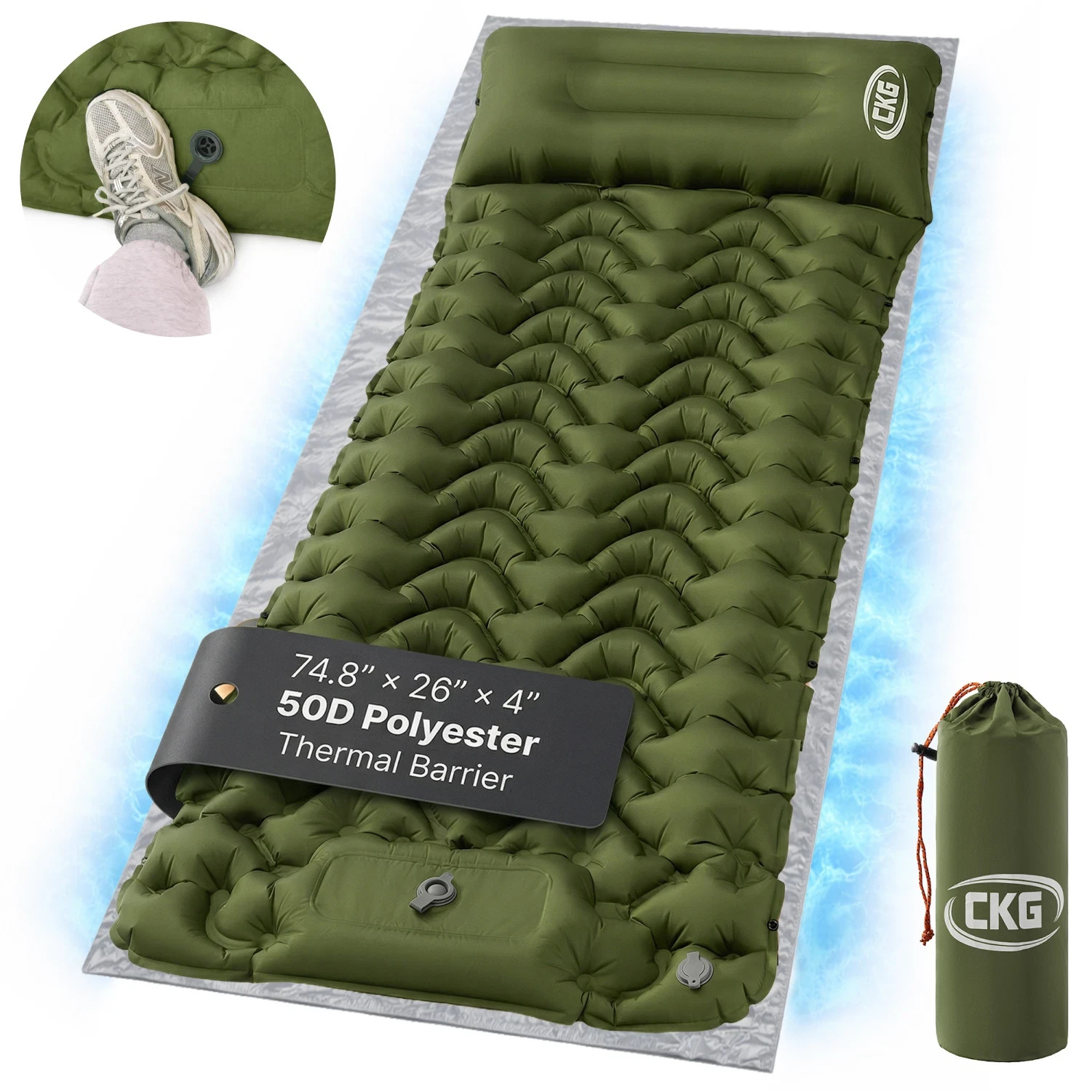 Camping Sleeping Pad with Thermal Barrier - 4in Thick Ultralight Camping Mat