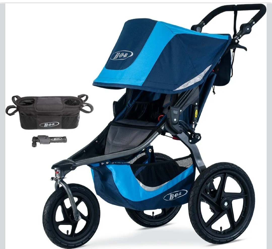 BOB Revolution Flex 3.0 Jogging Stroller, Blue , Handlebar Console and Tire Pump