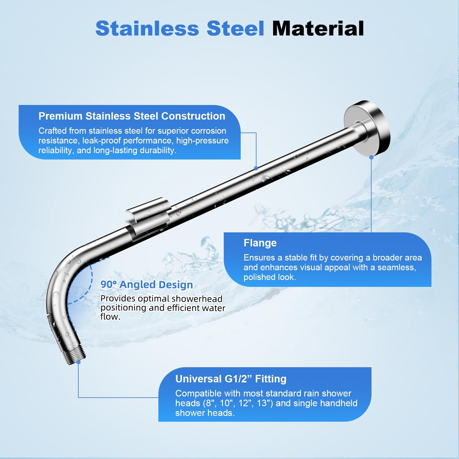 16 Inch All Metal Shower Extension Arm, Extra Long Extender with Flange, Stai
