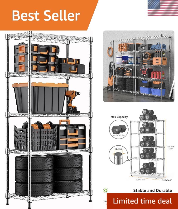 Heavy Duty Chrome Utility Shelving Unit - Adjustable and Easy Assembly, 1250 lbs