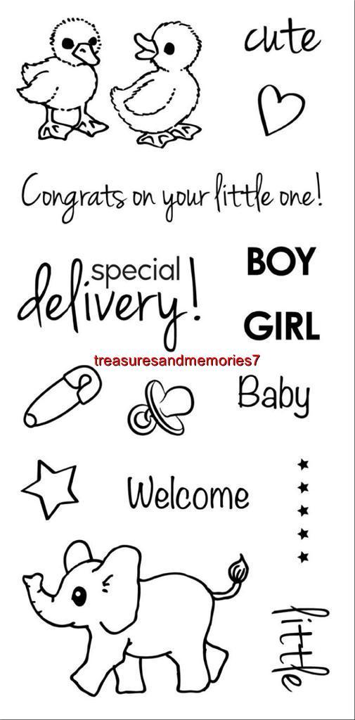 Fiskars Clear Stamps TEENY TINY Baby, Girl, Boy, Welcone, Special Delivery