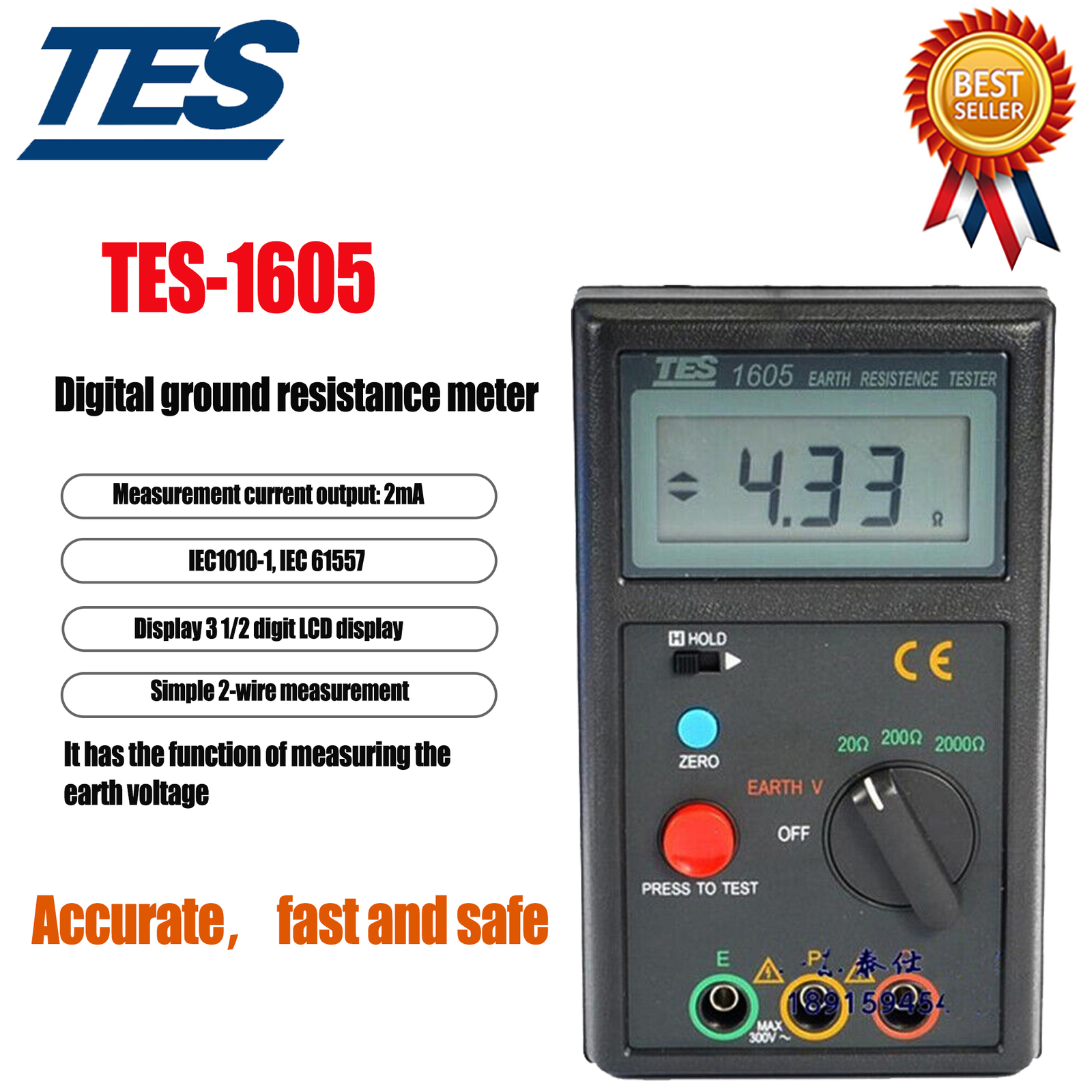 TES-1605 Measuring Earth Voltage,Earth Resistance Tester,Earth Tester #