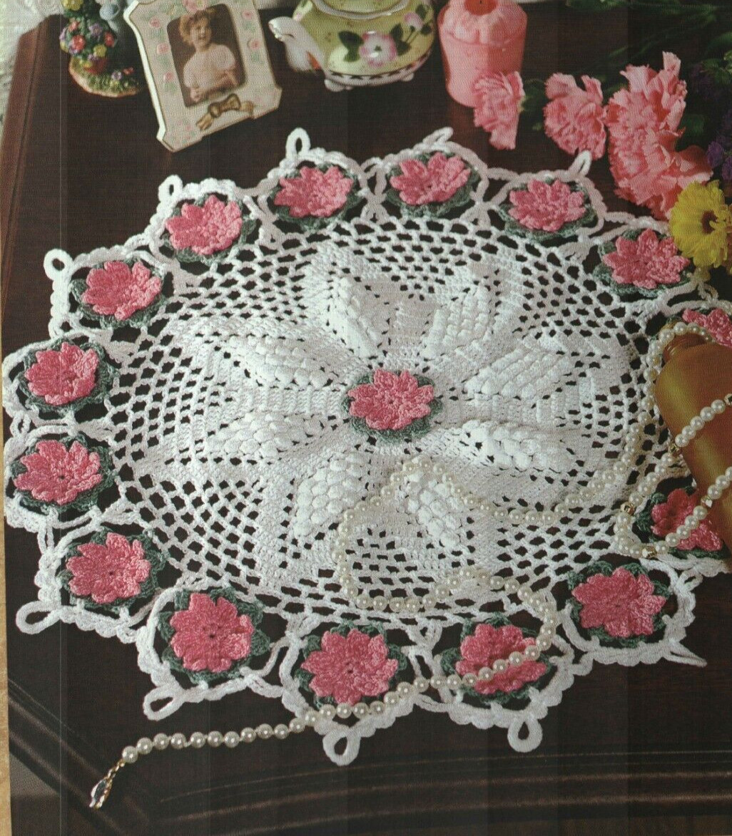 DIAMOND FLORAL DOILY 14 1/2" HOME DECOR CROCHET PATTERN INSTRUCTIONS