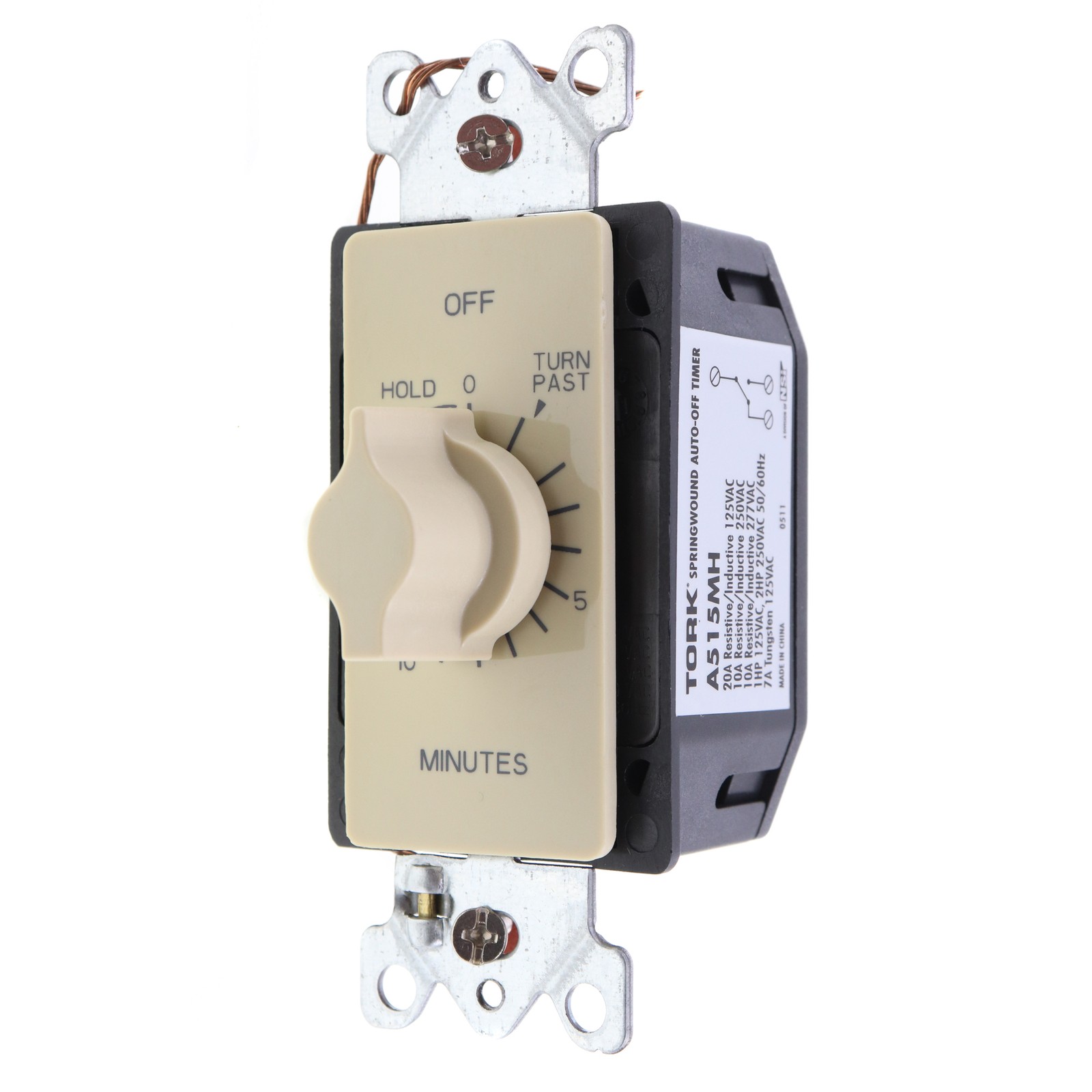 TORK A515MH AUTO-OFF IN-WALL TIMER SWITCH WITH HOLD, 15 MINUTE, IVORY