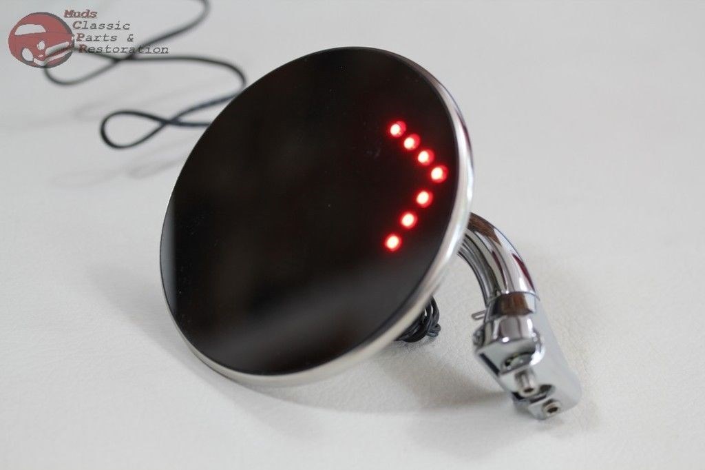 Curved Arm Reaview Outside Door Peep Mirror LED Turn Signal Arrow Hot Rat Rod