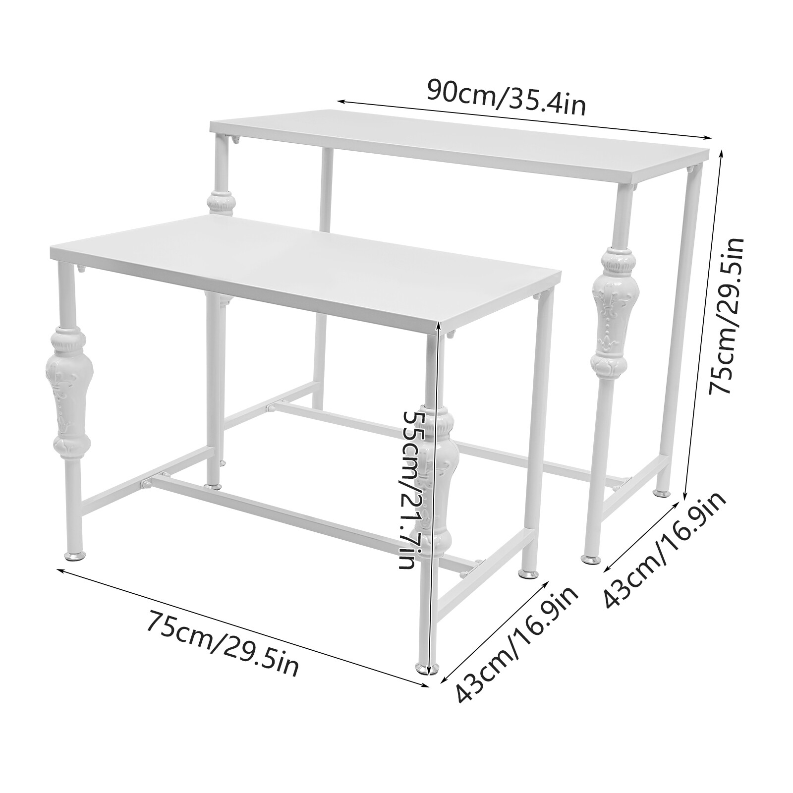 2PCS White Industrial Retail Display Tables Standing Clothing Shoes Display Rack