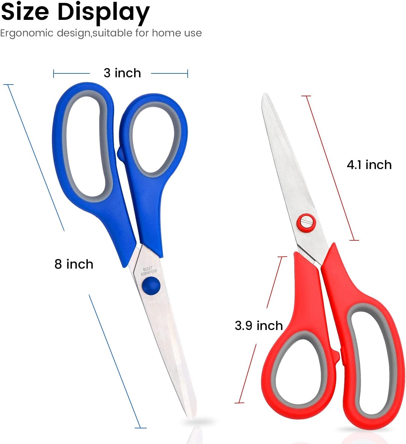3Pcs 8-Inch Ultra Sharp Multipurpose Scissors, Comfort-Grip Handles.