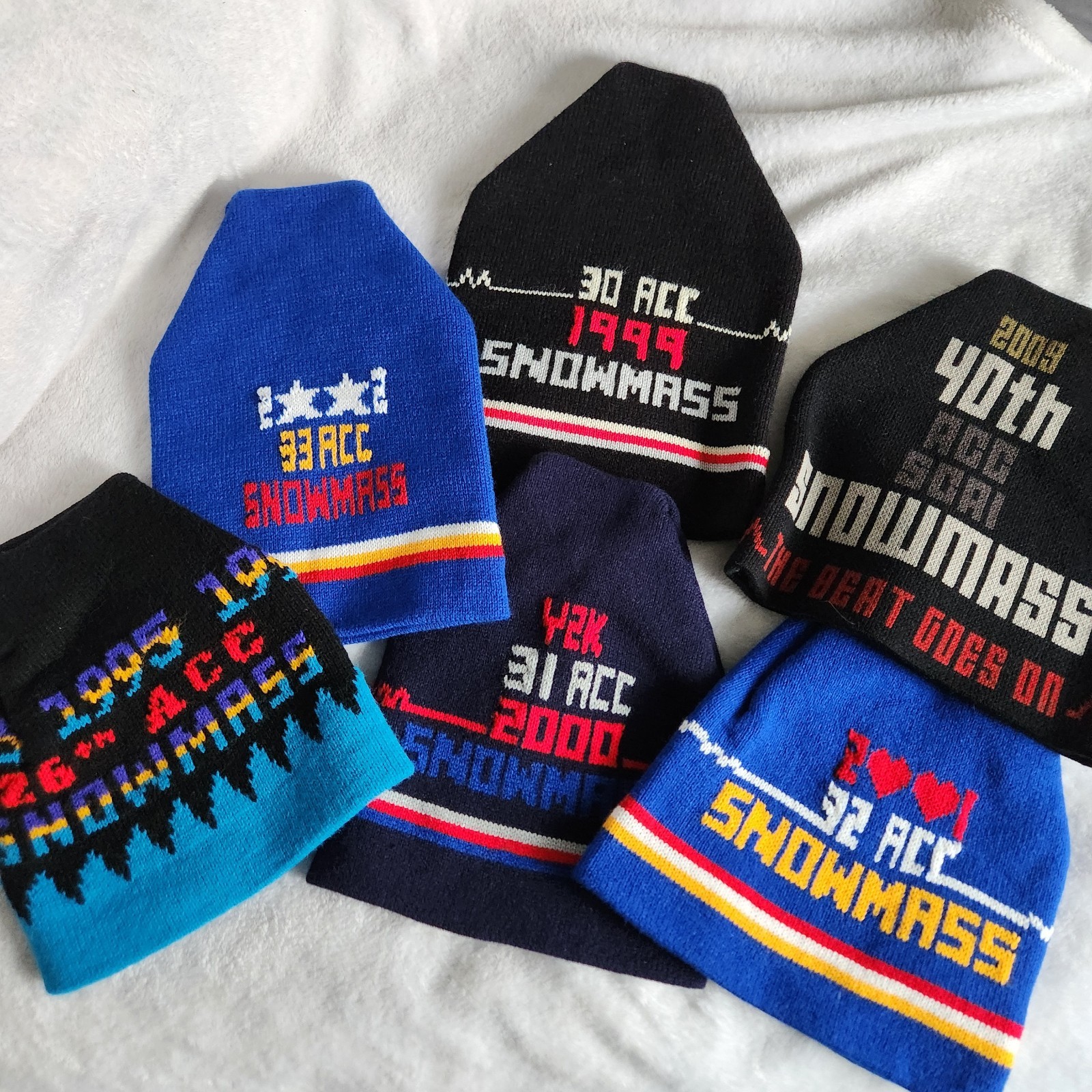 Lot Of 6 Vintage Aspen Cycling Club Snowmass Race Winter Beanie Wool Hat 90s-00s