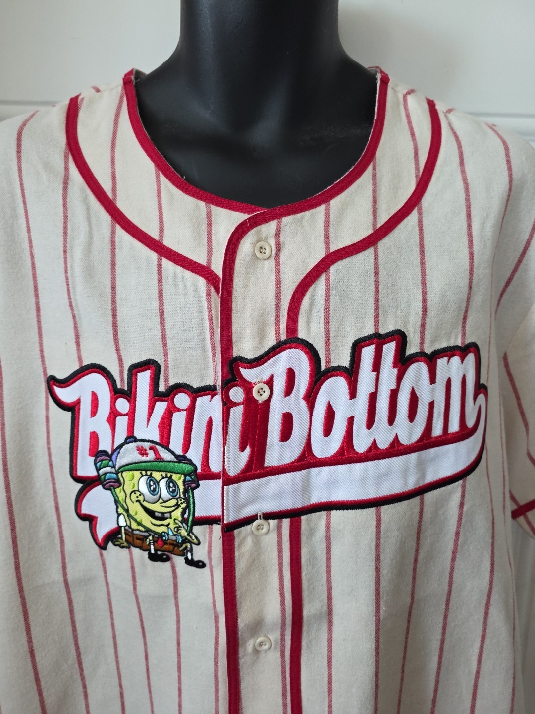Spongebob Squarepants Bikini Bottom Striped Baseball Jersey Large NWT (M2)