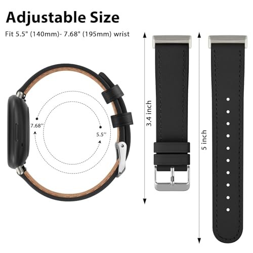 Leather Bands Compatible with Fitbit Versa 4 Bands/Fitbit Versa 3 Black