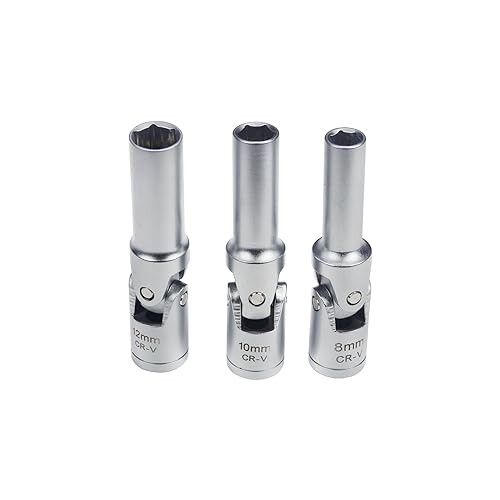 4 Piece Glow Plug Socket Set with 3/8" Dr T-Bar, Glow Plug Sizes (8mm, 10mm,