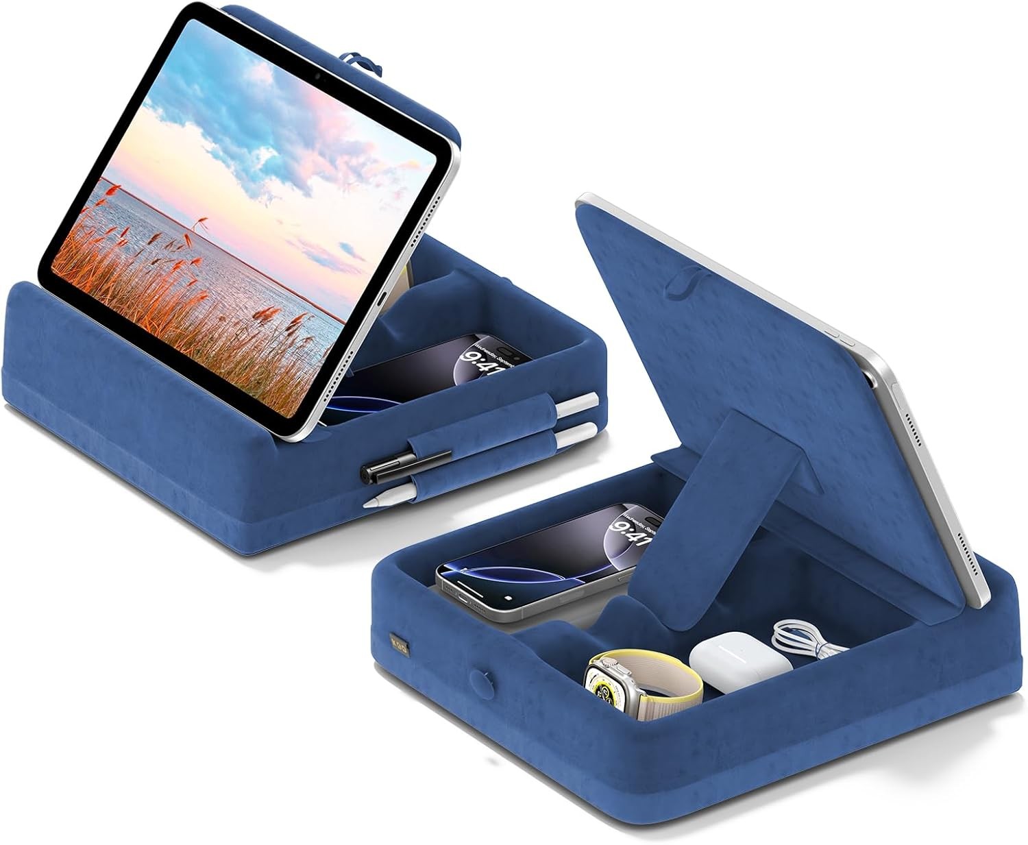 Tablet Pillow Stand W/ Storage Foldable iPad Holder Lap Desk & Bed Angle