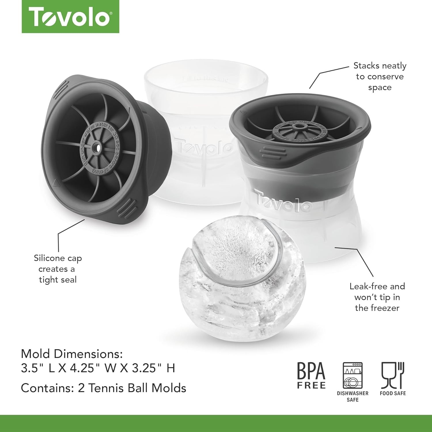 Durable Tennis Ice Molds Pack of 2 Large BPA Free for Whiskey and Cocktails